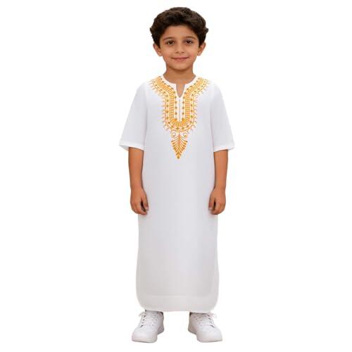 Ropa musulmana para niños, estilo africano, clásico, dashiki, casual, holgado, manga corta, vestido musulmán, camisa larga para niños y niñas, ropa de juego étnico tradicional, transpirable, suave, 04