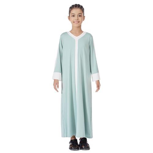 Eid Ropa para niñas, estilo del sudeste asiático, vestido para niñas, cuello de bloque de color, casual, fiesta, fluido, elegante, cómodo, uso diario, 02#_Verde, 9-10 años