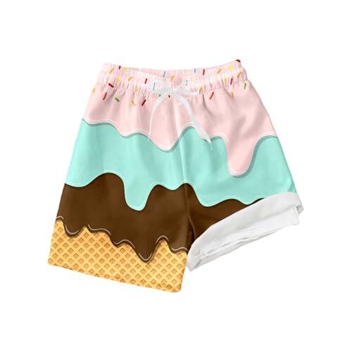 Generisch 2026 Bañador de Doble Capa para Niños con Cordón, Estampado de Hielo, Cómodo Traje de Baño de Playa para Adolescentes Natación Activa Surf, Rosa intenso., 150