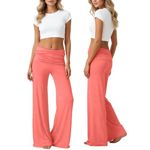 Genérico Pantalón Yoga Mujer Pantalones De Yoga Palazzo Deportes con Bolsillos Fold Over Deportivos Suelta Chándal Casual Medias Correr Pantalones De Correr Pierna Recta