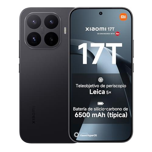 XIAOMI 17T - Smartphone de 12+256GB, Pantalla de 6,59" 120 Hz Eye-Care, Batería de 6500 mAh (típ.) de Silicio-Carbono, Teleobjetivo Leica 5X, un año de garantía Extra, Negro (Versión ES)