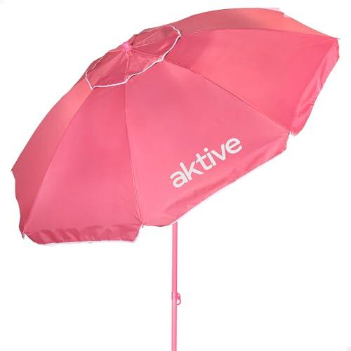 AKTIVE BEACH Sombrilla de playa inclinable D220 cm, Rosa, Con protección UV50, 8 varillas, Material oxford, Con ventilación, Para exterior (62484)