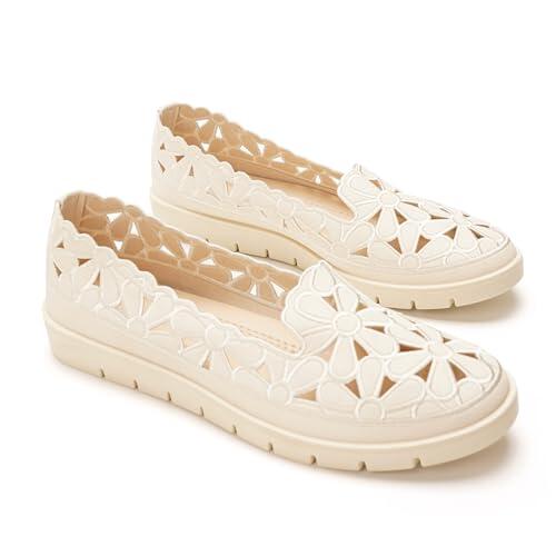 GLAMORA Bailarinas Mujer Caladas Diseño Floral Zapatos Planos Plataforma Ligera Suela Flexible Antideslizante Plantilla Blanda Cómodas Transpirables Calzado Verano beige-38