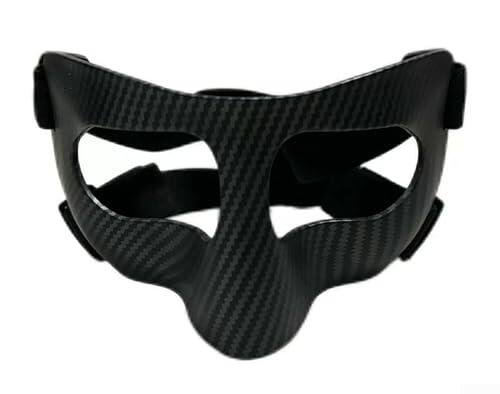 HEIBTENY Protector facial ligero de fibra de carbono con correa ajustable, protector de nariz anticolisión para fútbol y deportes, seguridad de policarbonato transpirable para hombres y mujeres (banda