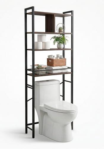 Marctani Estantería Baño sobre Inodoro de MDF con 4 Niveles - Organizador Baño de 170 cm con 2 Estantes Ajustables en Altura - Muebles de Baño de MDF Ahorro Espacio