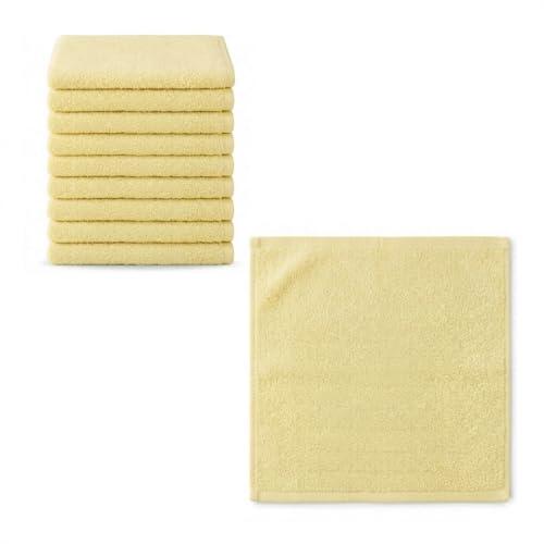 INTERCABO Pack 10 Toallas de Baño 30x30 cm Amarillo Pastel - Toallitas de Algodón Suaves y Absorbentes, Mini Toalla Facial y Lavabo, Secado Rápido, Paños Pequeños Multiuso para Higiene Diaria