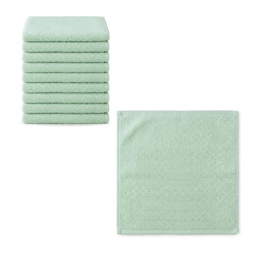INTERCABO Pack 10 Toallas 30x30 cm Verde Pastel - Algodón Suave y Absorbente, Toallitas de Lavabo y Cara, Secado Rápido, Tamaño Compacto para Higiene Diaria, Baño, SPA y Rutina de Cuidado Personal
