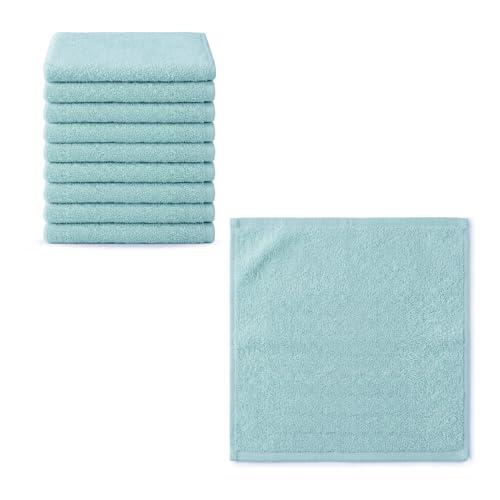 INTERCABO Pack de 10 Toallas 30x30 cm Azul Pastel - Algodón Suave y Absorbente, Paños faciales Multiuso, Secado rápido, tamaño Compacto para Lavabo, higiene Diaria, Textil de baño Resistente