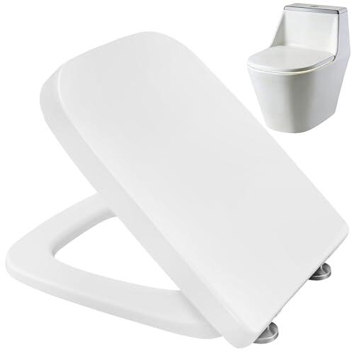 MINGZE Tapa y Asiento Fijo Inodoro, Asiento De Inodoro Cuadrado, Caída Amortiguada/Cierre Ultra Silencioso, Antibacteriana y No Amarillea, Tapa De Inodoro, Rápida Instalación Retirada, Fácil Limpiez