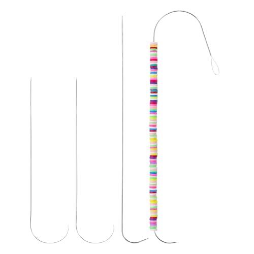 Ouligay Juego de 4 agujas de perlas de 5,51 pulgadas, agujas de perlas de acero inoxidable para cuentas de ojo grande, aguja para manualidades y fabricación de joyas, collares y pulseras