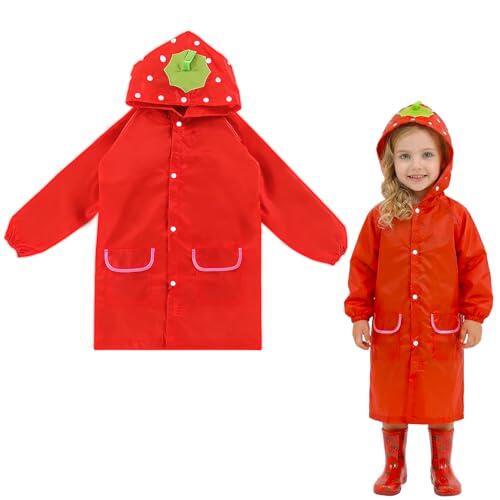 Horktrust Chubasquero Niño | Chubasquero Niña | Infantil 3-7 Años | Impermeable con Capucha | Rosa | Unisex 80-130 cm | para Colegio y Parque al Aire Libre (Fresa Roja)