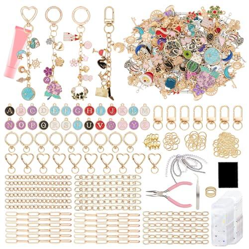 Kit de llaveros DIY 432 piezas con charms y accesorios, Set para hacer llaveros y lip gloss keychain, incluye colgantes, cadenas, anillas, clips y herramientas, manualidades adultos, regalo para mujer