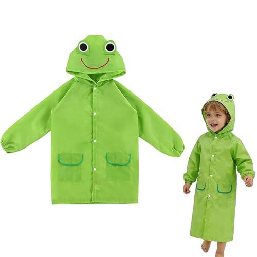 Horktrust Chubasquero Niño | Chubasquero Niña | Infantil 3-7 Años | Impermeable con Capucha | Rosa | Unisex 80-130 cm | para Colegio y Parque al Aire Libre (Rana Verde)