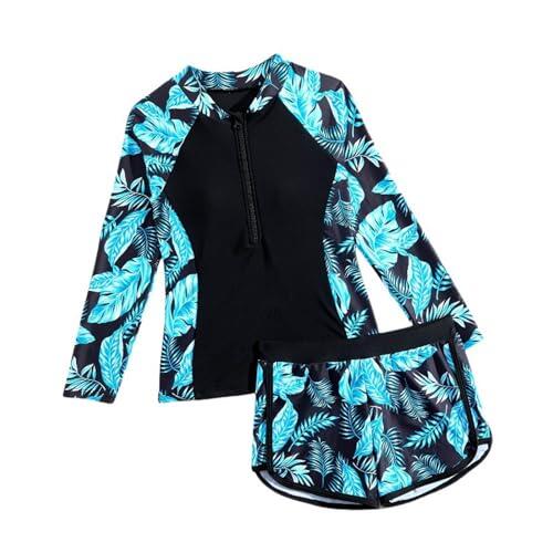 Generisch Niñas manga larga Rash Guard traje de baño con pantalones cortos UPF 50+ protección solar para piscina playa juego de agua, marine, 11-12 años