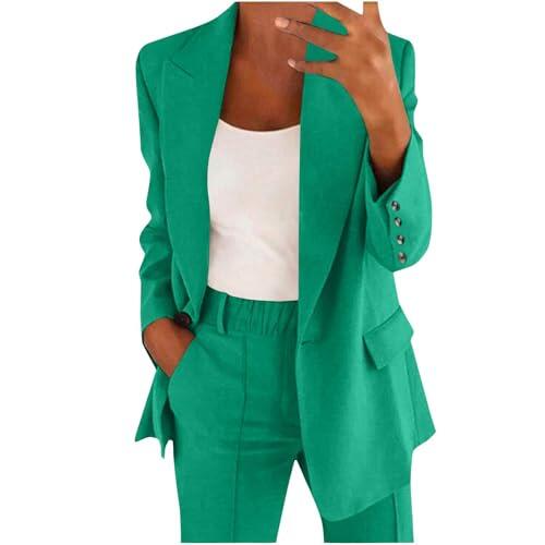 Conjunto de Traje de Dos Piezas Mujer Elegante Verano Trajes de 2 Piezas Fiesta Chaqueta de Manga Larga con Bolsillos Blazer y Pantalones Corte Ajustado Color Sólido Elástico para Trabajo Oficina