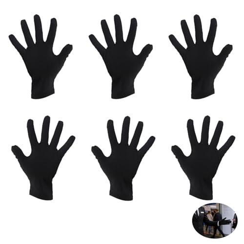 3 pares de guantes de algodón negros largos engrosados para mujer y hombre, guantes de tela suave, guantes de jersey como guantes para manos secas, cosméticos, trabajo, joyas, camareros y carnaval