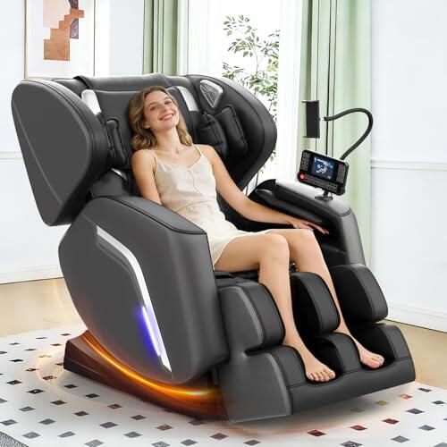 NAGLIFOR Sillón de Masaje con Función de Calor, 14 Rodillos, 9 Bolsas de Aire, Masaje de Pies,Altavoz Bluetooth, Control por Teléfono Inteligente, Panel Táctil, Sillón Reclinable de Gravedad Cero