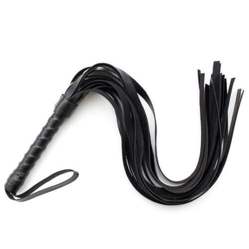 CATZUM Fusta de Cuero con Flecos para Espectáculos Ecuestres, Entrenamiento y Salto de Caballos, Fusta Corta con Agarre Ergonómico (Negro)