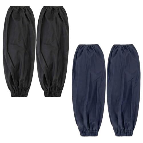 TSUOUKL 2 Pares de Mangas Protectoras Impermeables (Negro y Azul Oscuro), Protección Larga para Antebrazos Contra Aceite y Agua, Reutilizables para Limpieza, Cocina, Pintura y Cuidado de Mascotas