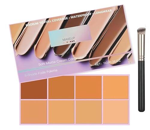 Corrector en Crema Mate Suave, Paleta de 8 Tonos con Brocha, Aplicador, Resistente al Agua, Cobertura Total para Imperfecciones y Cubre Manchas,Hidratante de Larga Duración, Ligero (Color medio)