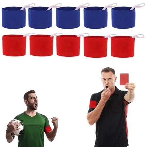CHSEROK 10 Piezas Brazalete Capitan Futbol, Brazalete de Capitán Deportivo Ajustable Rojo y Azul, Pulsera Deportiva de Fútbol con Cordón y Parche Adhesivo, para Fútbol, Rugby, Tenis