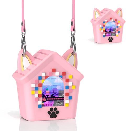 Compatible con Bitzee Doghouse, funda protectora de silicona con correa, funda protectora a prueba de golpes y arañazos, material de silicona suave y seguro, ideal para niños (Rosa)
