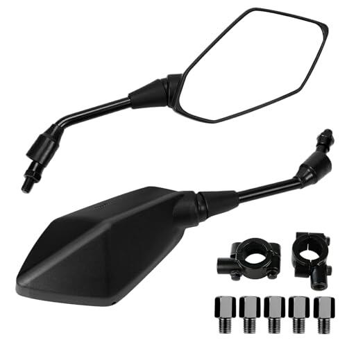 Espejos retrovisores para moto, espejos retrovisores para manillar negro, con soportes de montaje y adaptadores de 8 mm/10 mm roscados, para ATV, Scooter, Cruiser, Moped, Quad y Roller