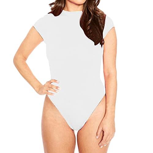 Monokini de manga corta con cuello redondo para mujer, ropa deportiva básica con control de abdomen, diseño modesto de una pieza para uso casual y natación, blanco, M