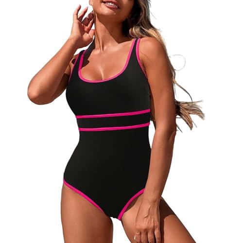 Traje de baño de una pieza estilo atlético para mujer, diseño de cuello en U, traje de baño vibrante con control de abdomen, monokini adelgazante con acolchado para vacaciones en la piscina y la playa