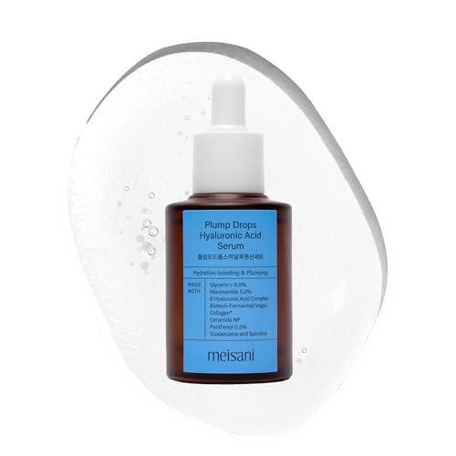 Meisani Plump Drops Hyaluronic Acid Serum - Sérum de Ácido Hialurónico, Colágeno Vegano y Niacinamida, Hidratación Intensa, Efecto Relleno | Glass Skin | Cosmética Coreana Vegana | Piel Suave | 30ml