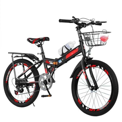 ETUELNOPT Bicicleta Plegable Urbana, Bicicleta de montaña Plegable for Adultos, 7 velocidades, tamaños múltiples Multicolores(Black and Red,10 UK)