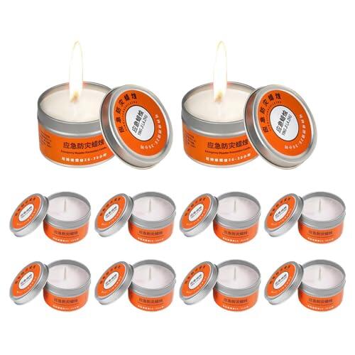 Velas Emergencia Larga Duración | 80g Kit Supervivencia Velas | 10 Kit Supervivencia Apagón Electrico Vela Emergencias 26 a 30 Horas | Desastres Vela Ceras Lata Prueba Vientos para Acampar