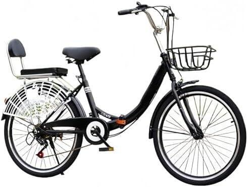 ETUELNOPT Bicicleta Plegable Urbana, Bicicleta Plegable de Acero al Carbono Multicolor 20-26 Pulgadas(Black,24)