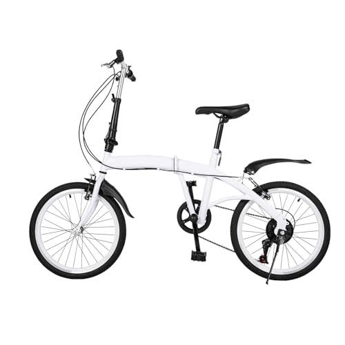ETUELNOPT Bicicleta Plegable Urbana, Bicicleta Plegable for Adultos 20 Pulgadas Manillar Y Asiento Ajustables De 6 Velocidades Blanco