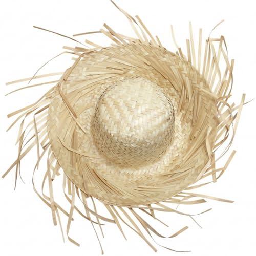 Ameble Sombrero Pava Sombrero estilo de paja tejido a mano con ala con flecos, paja tradicional para fiesta de verano, disfraz de festival, playa y ropa de vacaciones