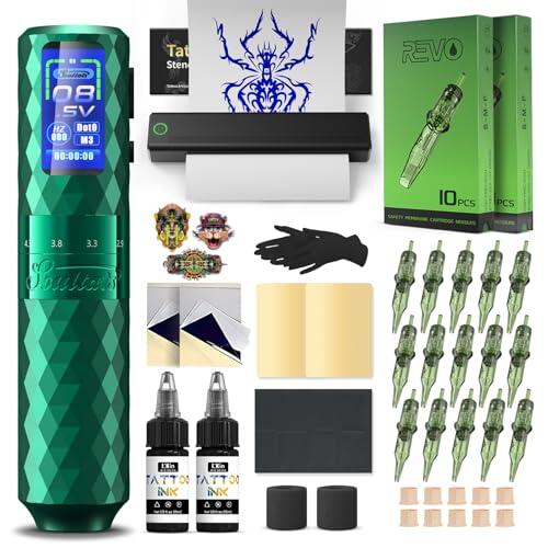Kit Tatuaje,Maquina Tatuar Inalambrica con 6 Strokes 2.5-4.8mm y Batería de Alimentación de 1600mAh, Maquina de Tatuar Kit Completo con Impresora Bluetooth,Tinta Tatuaje,Agujas Tatuaje para Tatuadores