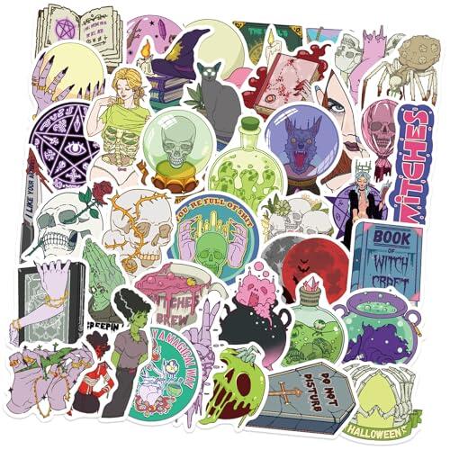 Vdaxvme 50 pegatinas decorativas con diseño de brujas, impermeables, resistentes a los arañazos, de PVC, para manualidades, decoración de fiestas, dibujos animados