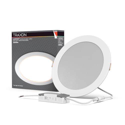 TRAXON LUXPOINT® Downlight LED Empotrable Slim 20W 3CCT 3000K/4000K/6500K con Driver Externo, Panel LED Redondo Ø224mm Corte 205-210mm, Foco LED Techo Interior 120° 220-240V (Blanco, 20W CCT)