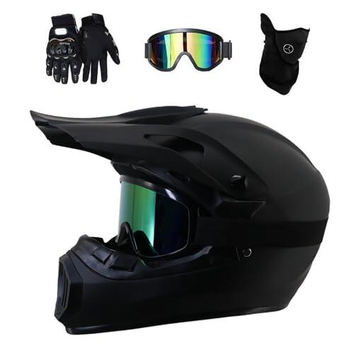 Integral MTB Casco de Motocross, con Gafas Guantes Mascarilla, Juventud Niño Doble Deporte ATV Scooter Moto Casco, Cuesta Abajo Quad Dirt Bike Enduro Chocar Cascos(Black,XL/59-60CM)