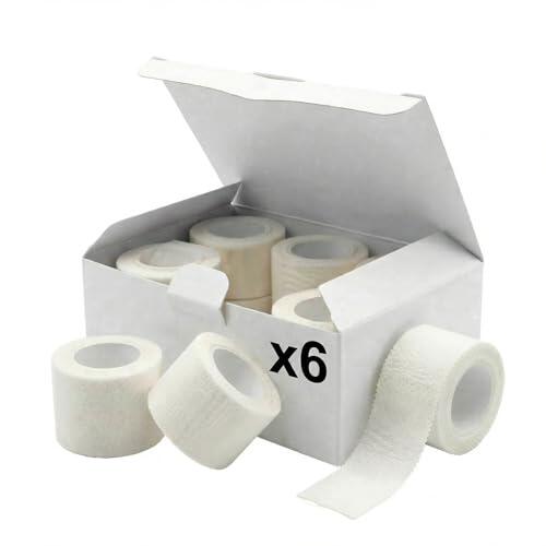 KMINA Esparadrapo de Seda (6 unidades) 5 cm x 5 m Blanco, Transpirable y Sin Látex para Pieles Sensibles y Deporte