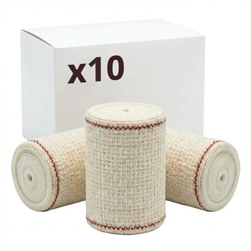 KMINA Venda de Crepe Elastica (10 unidades) 5 cm x 4 m Algodon Transpirable y Lavable para Soporte y Fijacion