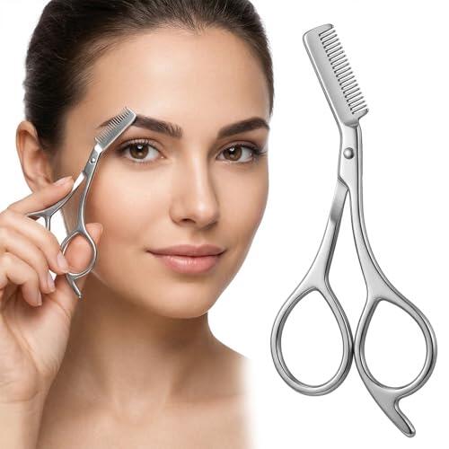 BDEPSTR Tijeras de Cejas con Peine de Acero Inoxidable, Recortador de Cejas Profesional con Acabado de Espejo, Herramienta de Depilación y Perfilado Facial de Alta Precisión para Mujeres y Hombres
