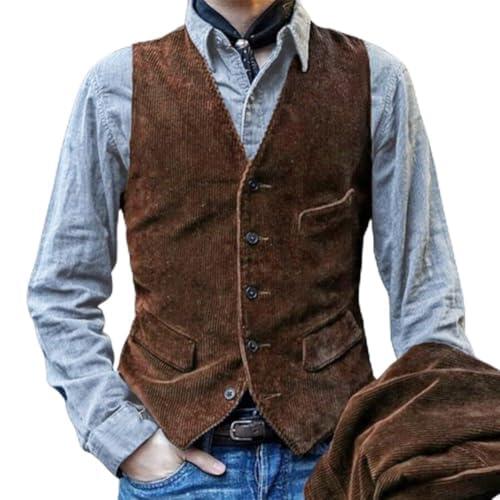 Chaleco ajustado de pana con botones para hombre, sin mangas, estilo británico vintage, para primavera, verano, otoño e invierno (talla L)