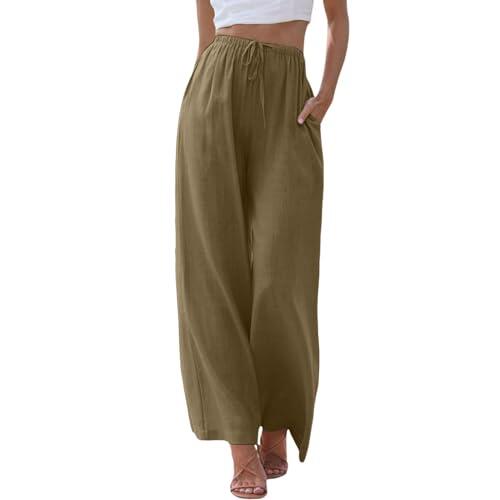 Pantalones largos de verano para mujer, pantalones de lino sueltos, cintura alta, elegantes, pantalones de palazzo, pantalones de ocio, informales, pantalones de tela, pantalones de senderismo, Nº 010