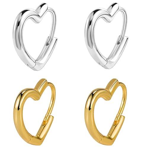 Pendientes de aro de plata de ley 925(2 Pares), Originales Pendientes Aro Hipoalergenicos,Pendientes Grandes Plata/Oro para Mujer