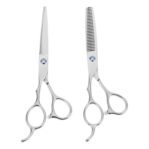 GANAZONO Juego de 2 Tijeras para Zurdos de 6 Pulgadas, Acero Inoxidable Plateado, Tijeras de Peluquería Profesionales para Cortar y Entresacar Cabello, Ergonómicas para Barbería y Uso