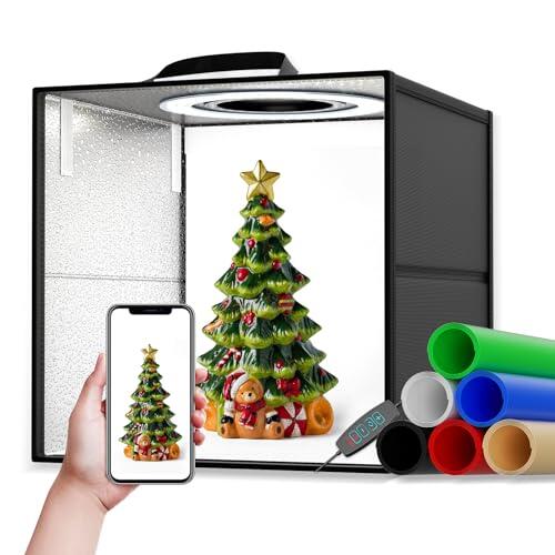 Caja de luz estudio de 40 cm, plegable caja de fotos kit con iluminación, luces LED de brillo ajustable, estudio fotográfico portátil plegable con 6 tipos de fondo de disparo en color