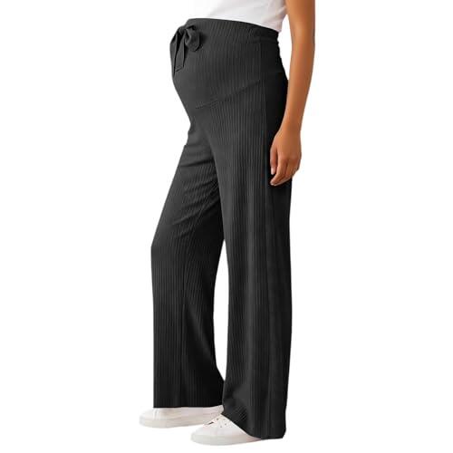 Pantalones Premamá de Pierna Ancha Cintura Elástica con Cordón - Pantalones Casuales de Maternidad para Mujer Tejido Ligero Transpirable - Pantalón de Chándal Yoga Cómodo para Primavera Verano
