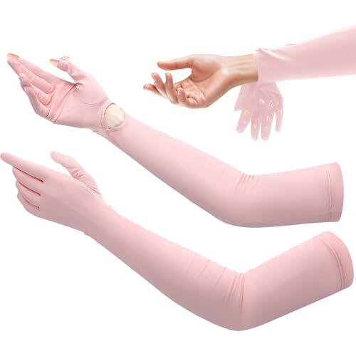 GUIZIYAO Guantes De Protección UV, Guantes Largos De Conducción, Dedos Completos, Mangas para Brazos Protección Sol para Conducción, Ciclismo, Senderismo, Pesca, Rosa