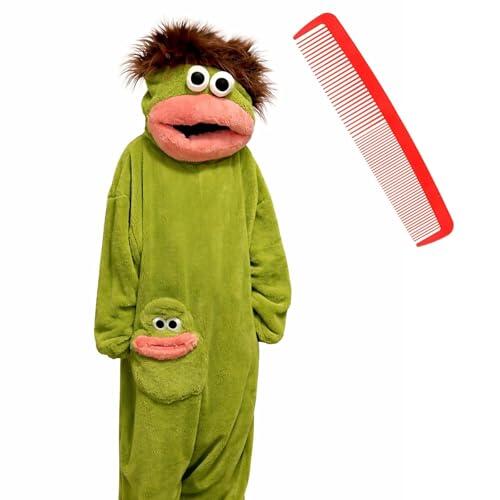 EHOTER Pijama de un solo pieza con capucha para adultos, unisex, ultra suave, de felpa, verde, divertido, con monstruo grande de boca abierta, para noches de cine, diversión familiar y relajación